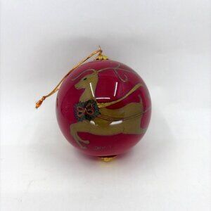 Vtg Pier 1 Li Bien Glass Christmas Ball Ornament Painted Reindeer 2000 with Box